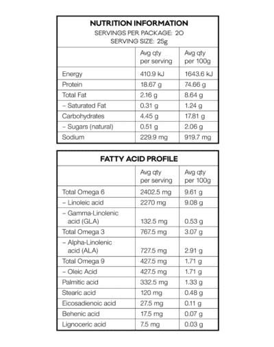Strength (hemp and pea protein) nutritional information