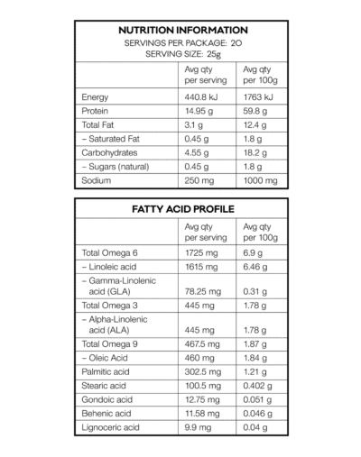 Vitality (hemp, quandong and pea) nutritional information