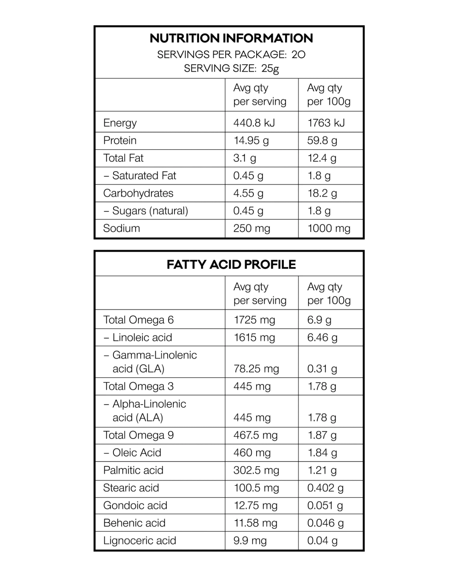 Vitality (hemp, quandong and pea) nutritional information